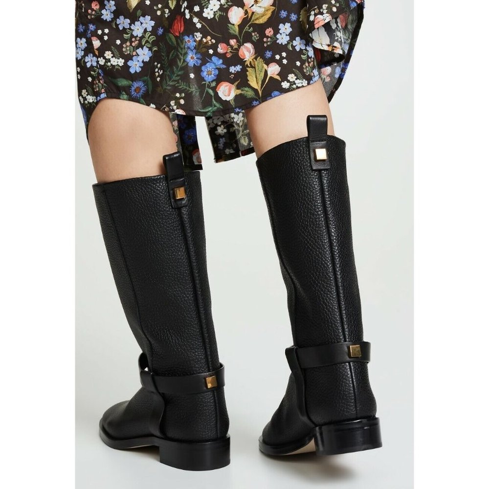 $700 STUART WEITZMAN CASEY HARNESS RIDING BOOT RICHLY LEAHTER BLACK 8 (JB27)